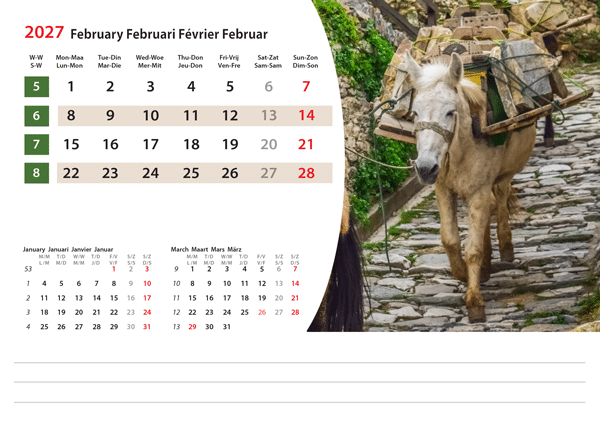 Calendrier chevalet Mediterranean 2027 - Février Calendrier chevalet Mediterranean 2027 - Février