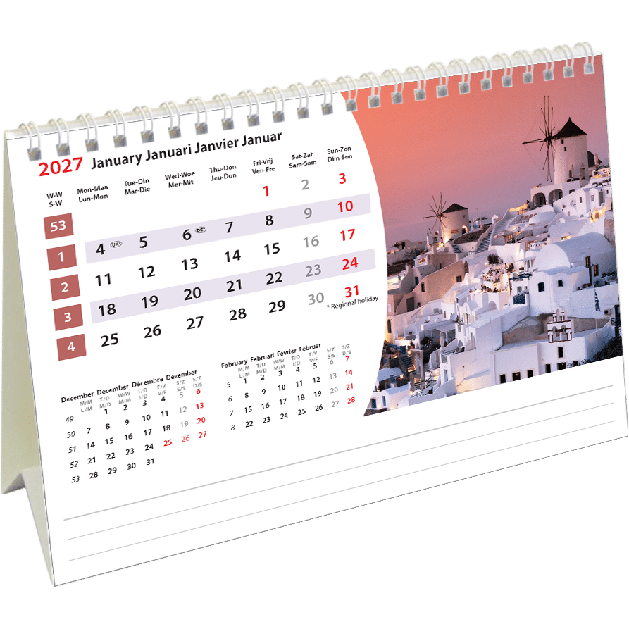 Calendrier chevalet Mediterranean 2027 - Janvier