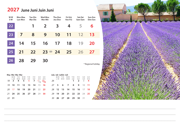 Calendrier chevalet Mediterranean 2027 - Juin Calendrier chevalet Mediterranean 2027 - Juin