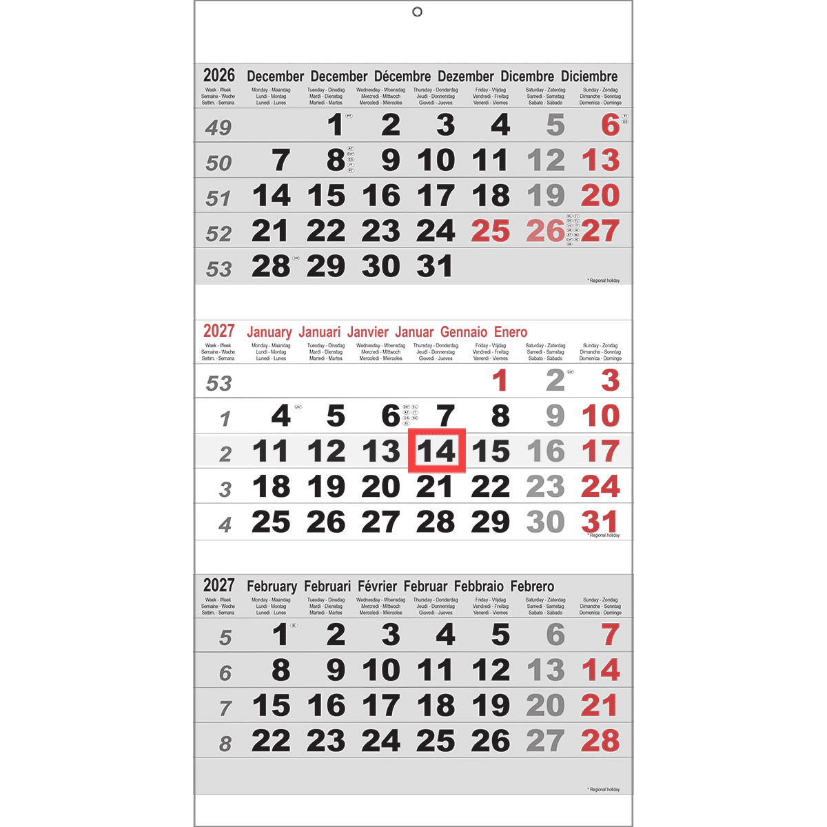 Calendrier trimestriel Maxi 2027