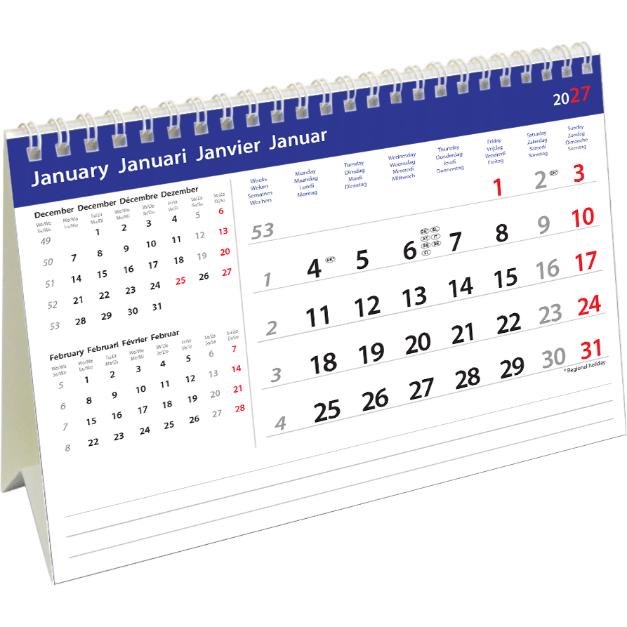 Calendrier de bureau Belgium 2027