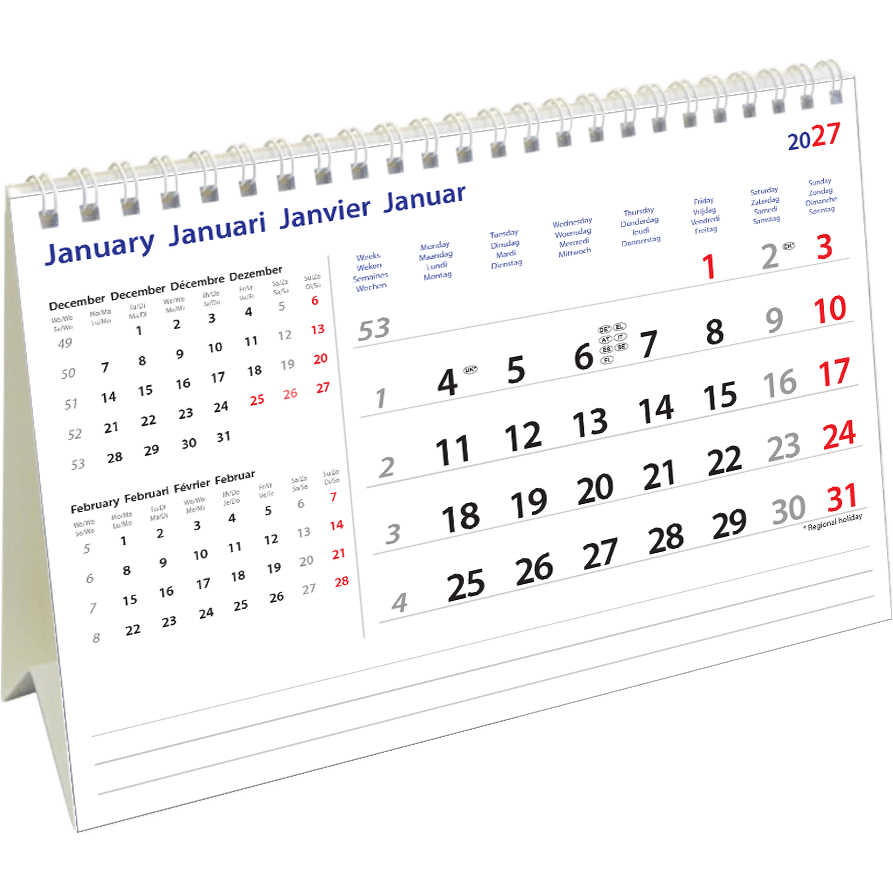 Calendrier de bureau International 2027 - Januari