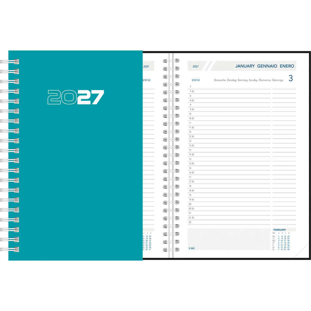 Agenda journalier 2027 wire-o, bleu