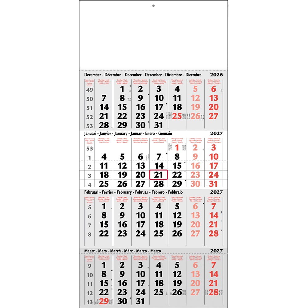 Calendrier 4 mois 2027