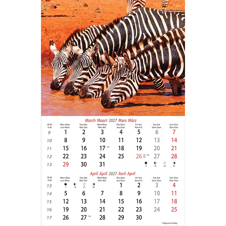 Calendrier mural Wildlife 2027 - Mars