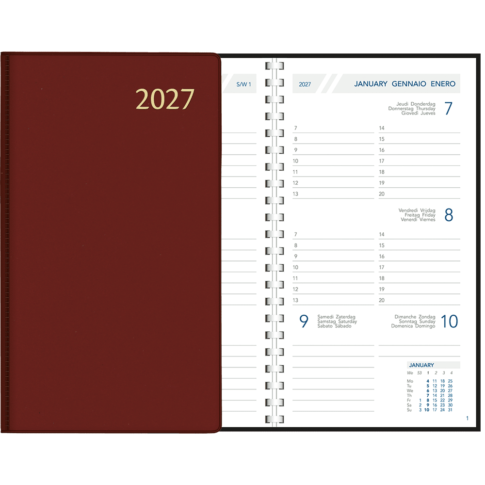 Agenda de poche Visuplan 2027 spirale, bordeaux