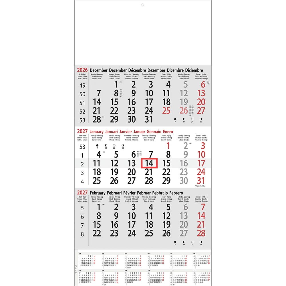 Calendrier trimestriel 2027 avec récapitulatif annuel